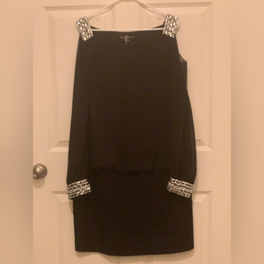 Betsy Adam Elegant Black Dress with Silver Diamond Accents.  Size-14W